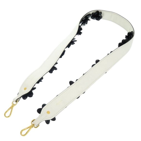 Prada Shoulder Belt White Black Flower Leather Shoulder Strap 1085 main image 7
